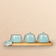 Khay hũ đựng mứt vuông men ngọc Bát Tràng – Quà tặng Tết in logo hiện đại