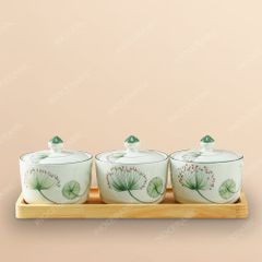 Combo 3 hũ đựng mứt bồ công anh Bát Tràng – Quà tặng Tết cao cấp in logo