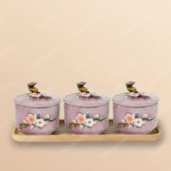 Bộ 3 hũ mứt men tím Hoa Đào đắp nổi Bát Tràng – Set quà Tết nghệ thuật cao cấp