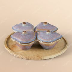 Bộ 4 hũ mứt tim men hoả biến tím – Quà Tết Bát Tràng in logo số lượng lớn