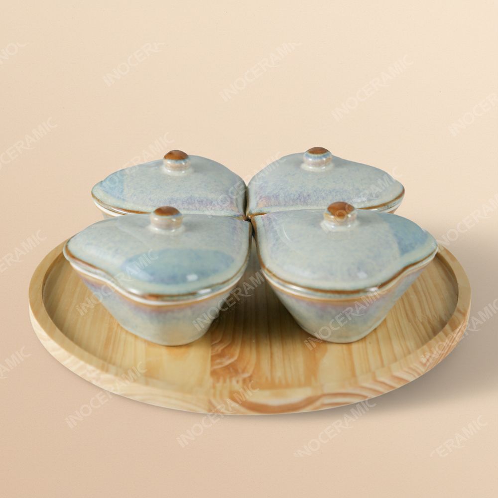 Set 4 hũ mứt tim men hoả biến ngọc trai – Quà Tết Bát Tràng in logo cao cấp