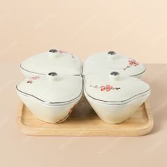 Khay 04 hũ mứt tim Hoa Đào Bát Tràng – Quà Tết cao cấp cho khách hàng & đối tác