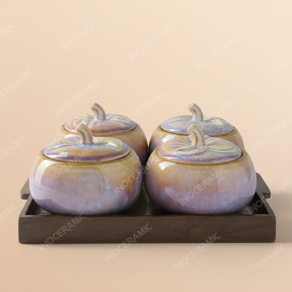 Set 4 hũ mứt quả hồng men tuyết hồng – Quà Tết in logo cao cấp Bát Tràng