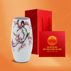 Lọ hoa bom vẽ đào in logo quà tặng đại hội Mặt Trận Tổ Quốc