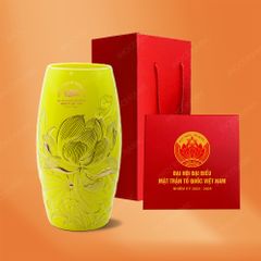 Lọ hoa bom men màu khắc nổi vẽ vàng quà tặng Đại hội MTTQ