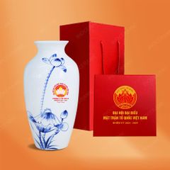 Lọ hoa sen xanh H27 in logo quà tặng Đại hội Mặt Trận Tổ Quốc