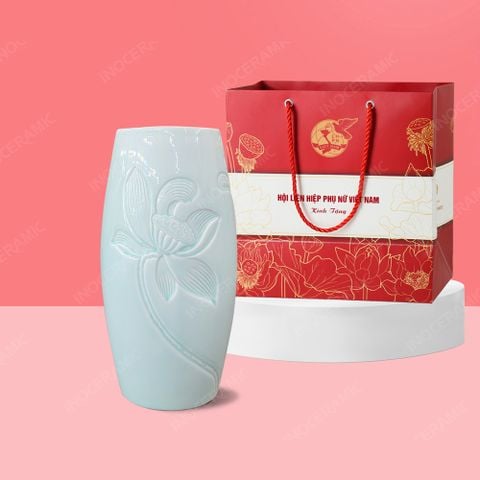 Quà tặng phụ nữ - Lọ hoa bom men ngọc khắc sen H27