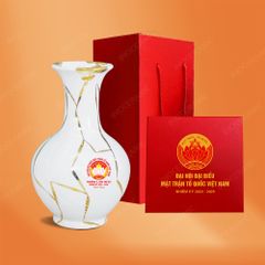 Tỏi bình trắng vẽ vàng in logo quà tặng Đại hội Mặt Trận Tổ Quốc