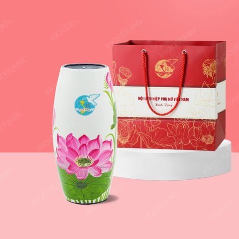 Quà tặng phụ nữ - Lọ bom sơn mài vẽ sen H30