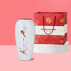 Quà tặng phụ nữ - Lọ hoa men chấm chim oanh in logo