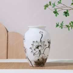 Lọ hoa Bát Tràng dáng vò vẽ sen đen H27 in logo