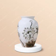 Lọ hoa Bát Tràng dáng vò vẽ sen đen H27 in logo