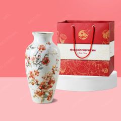 Quà tặng phụ nữ - Lọ hoa Oanh Vũ Đào Hoa vẽ vàng H30 in logo