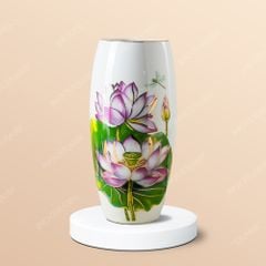 Lọ hoa bom sen hồng vẽ vàng H30 in logo