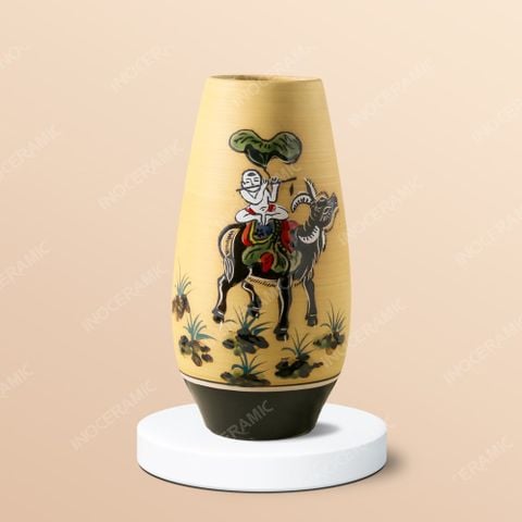 Lọ hoa gốm Bát Tràng - Vẽ tranh dân gian Đông Hồ - Mục đồng thổi sáo