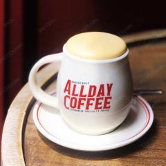 Cốc cà phê trứng quai tim hiện đại men màu in logo