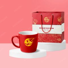 Quà tặng phụ nữ - Ly sứ quai C lùn men bóng in logo