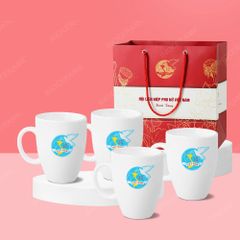 Quà tặng phụ nữ - Giftset 04 ly sứ bầu quai C trắng 350ml