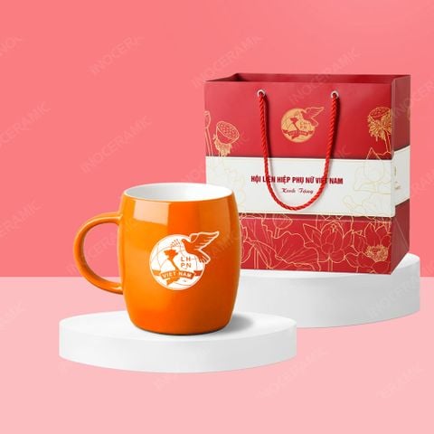 Quà tặng phụ nữ - Ly sứ trứng đại men bóng in logo