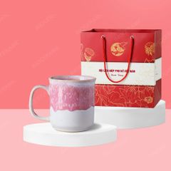 Quà tặng phụ nữ - Ly sứ Hồng Ngọc quai C men hỏa biến
