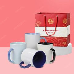 Quà tặng phụ nữ - Ly sứ trụ quai C lòng màu in logo