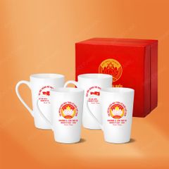 Bộ 04 ly vát trắng in logo quà tặng Đại hội Mặt Trận Tổ Quốc