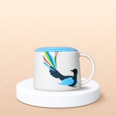 Ly sứ vuông quai tai Khổng Tước nắp màu in logo