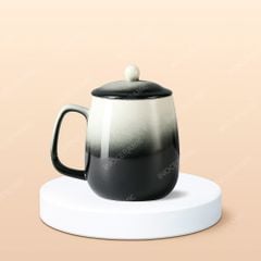 Ly sứ bầu quai vuông màu loang có nắp in logo