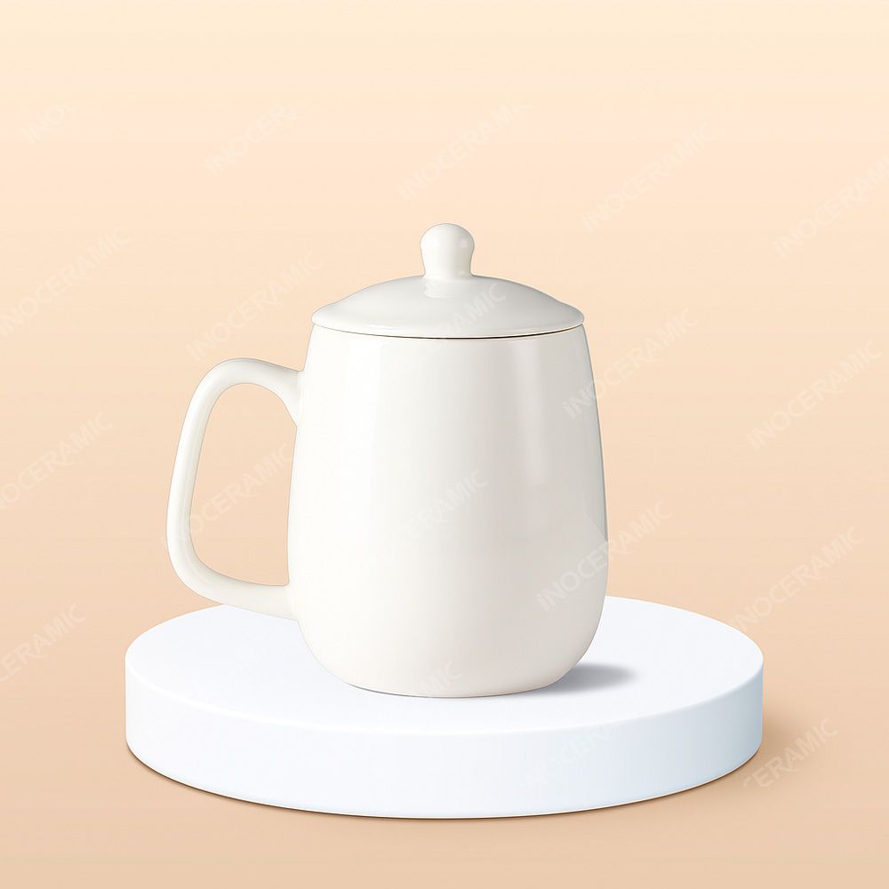 Ly sứ bầu quai vuông có nắp in logo