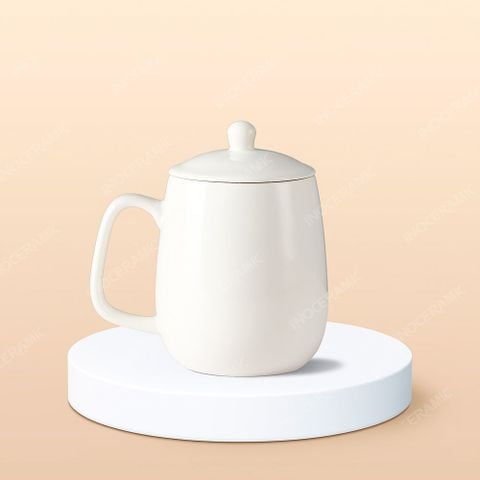 Ly sứ bầu quai vuông có nắp in logo