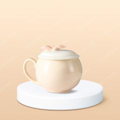 Ly sứ quả lựu quai tim nắp nơ in logo