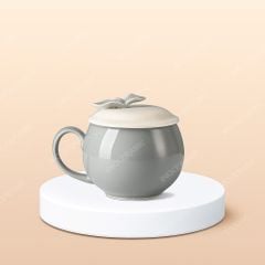 Ly sứ quả lựu quai tim nắp nơ in logo