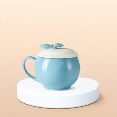 Ly sứ quả lựu quai tim nắp nơ in logo