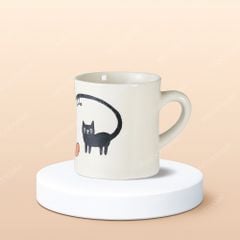 Ly sứ eo quai tim Mèo Tinh Nghịch vẽ tay in logo