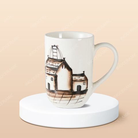 Ly sứ trụ quai tim Hà Nội Phố vẽ tay in logo