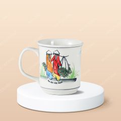 Ly sứ trụ miệng loe Du lịch Việt Nam vẽ tay in logo lưu niệm