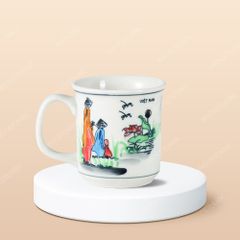 Ly sứ trụ miệng loe Du lịch Việt Nam vẽ tay in logo lưu niệm