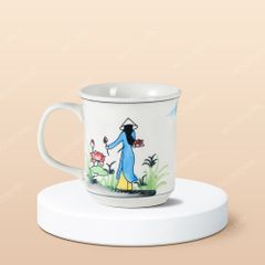 Ly sứ trụ miệng loe Du lịch Việt Nam vẽ tay in logo lưu niệm