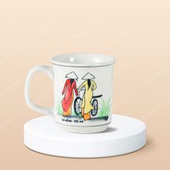 Ly sứ trụ miệng loe Du lịch Việt Nam vẽ tay in logo lưu niệm