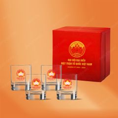 Bộ 4 ly thủy tinh lùn thủy tinh cao cấp in logo quà tặng Đại hội MTTQ