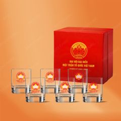 Bộ 6 ly thủy tinh lùn cao cấp in logo Đại hội Mặt Trận Tổ Quốc