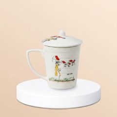Ly vát có nắp vẽ áo dài truyền thống Việt Nam