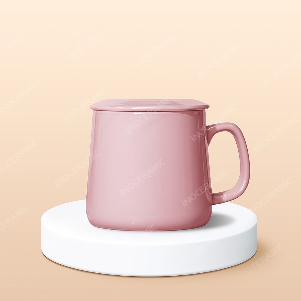 Ly sứ vuông quai vuông có nắp in logo