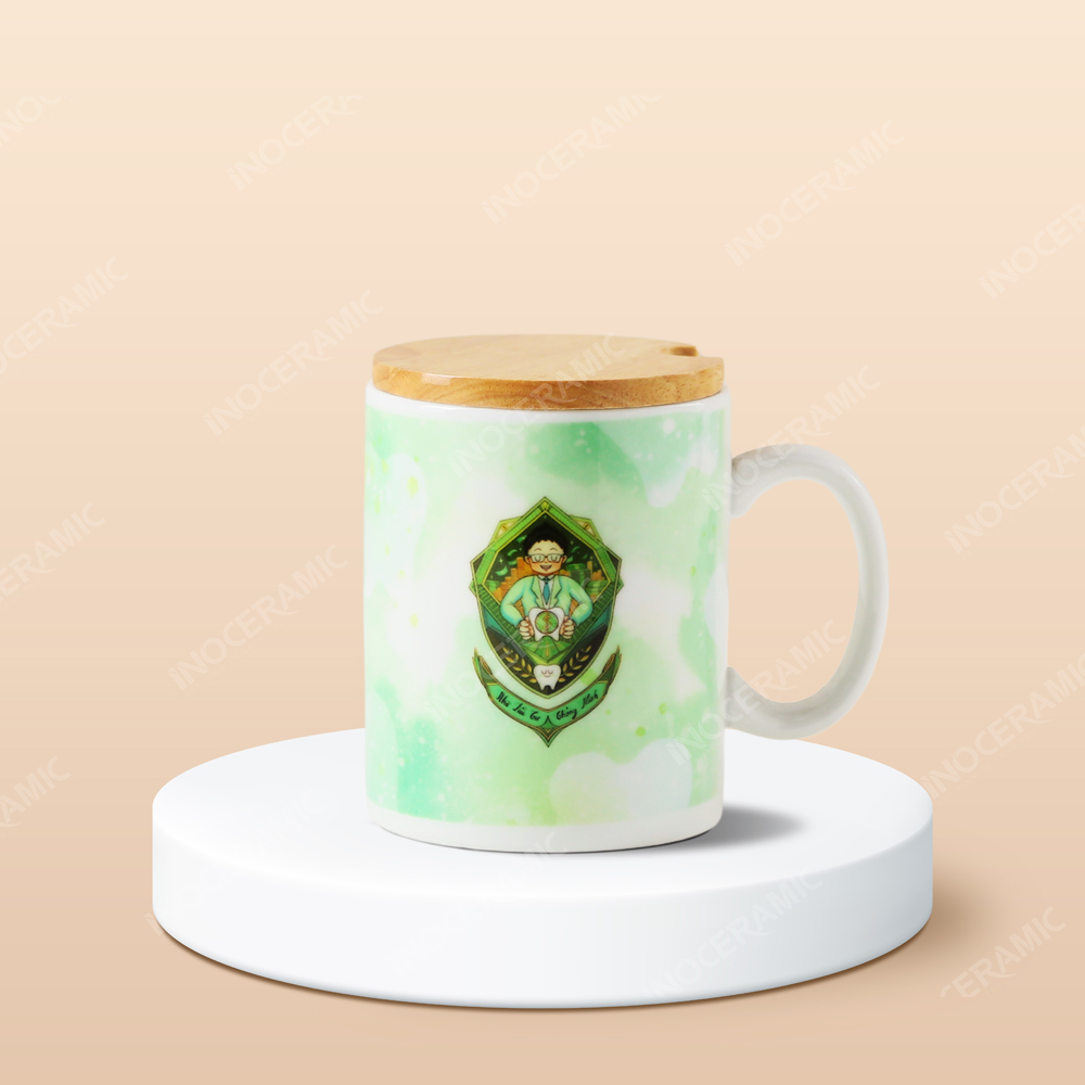 Ly sứ Bát Tràng nắp gỗ - In logo Nhà đầu tư thông minh