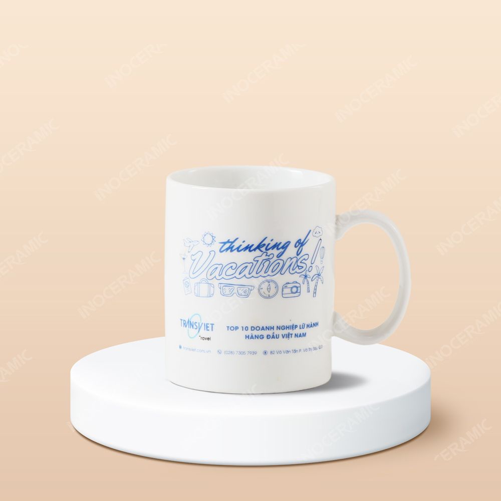 Ly sứ Bát Tràng - In logo công ty du lịch TransViet Travel