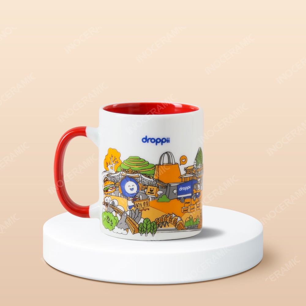 Ly sứ Bát Tràng - In logo Droppii Mall men trắng làm quà tặng