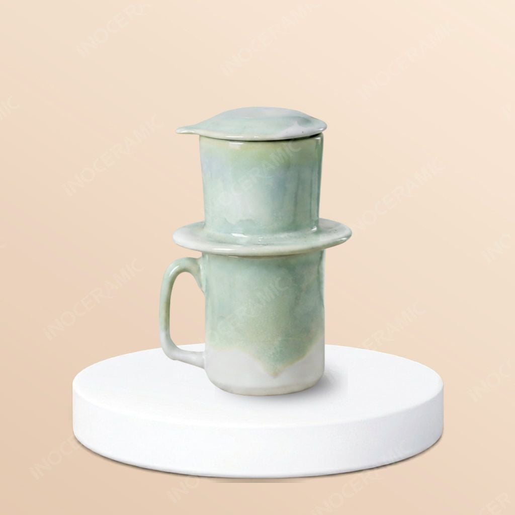 Phin pha cà phê sứ men hỏa biến xanh ngọc