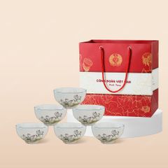 Quà tặng Công đoàn - Bộ 06 chén cơm men kem sen lam in logo