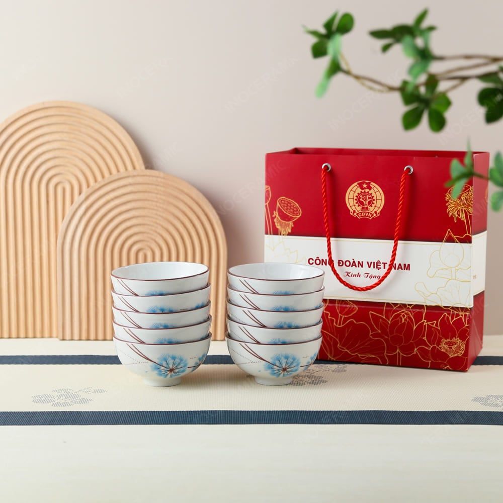 Quà tặng Công đoàn - Bộ 10 chén cơm hoa bồ công anh xanh