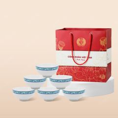 Quà tặng Công đoàn - Bộ 6 chén cơm viền hạc xanh in logo